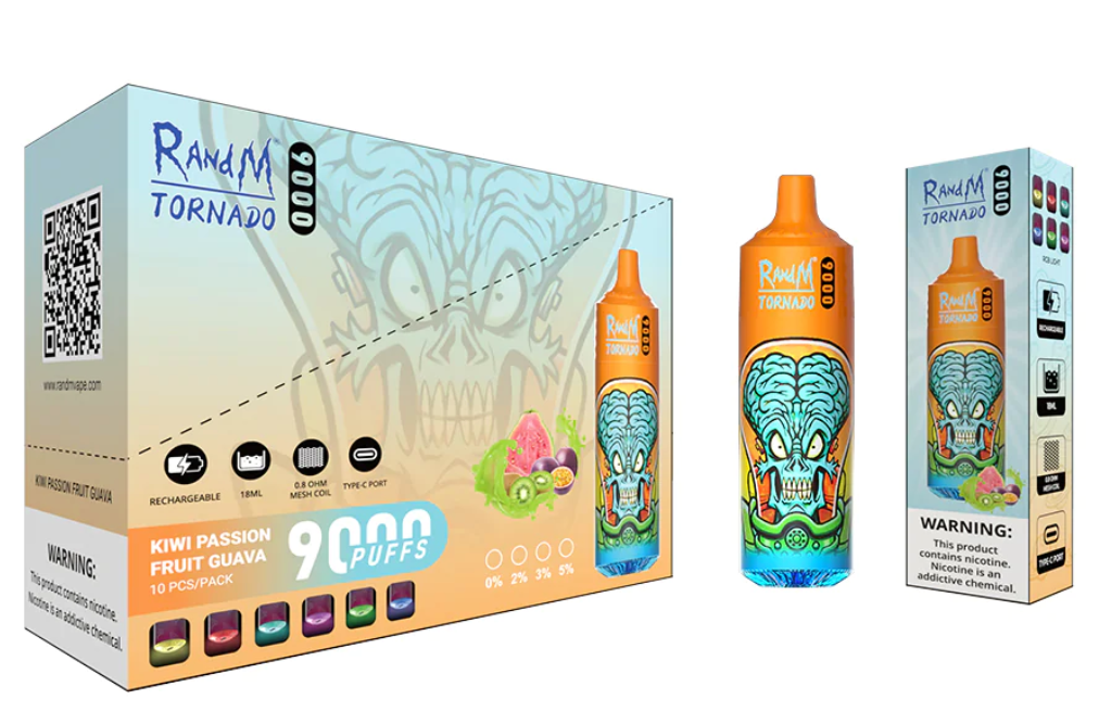Randm Tornado Kiwi Passion fruit Guava 9000 Bar 10 Pack £73.95