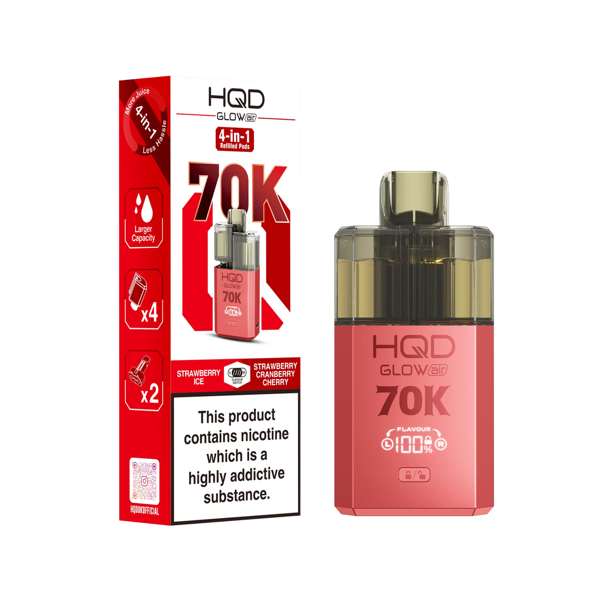 HQD 70K Rechargeable Vape Kit Strawberry Ice/ Strawberry Cranberry Cherry