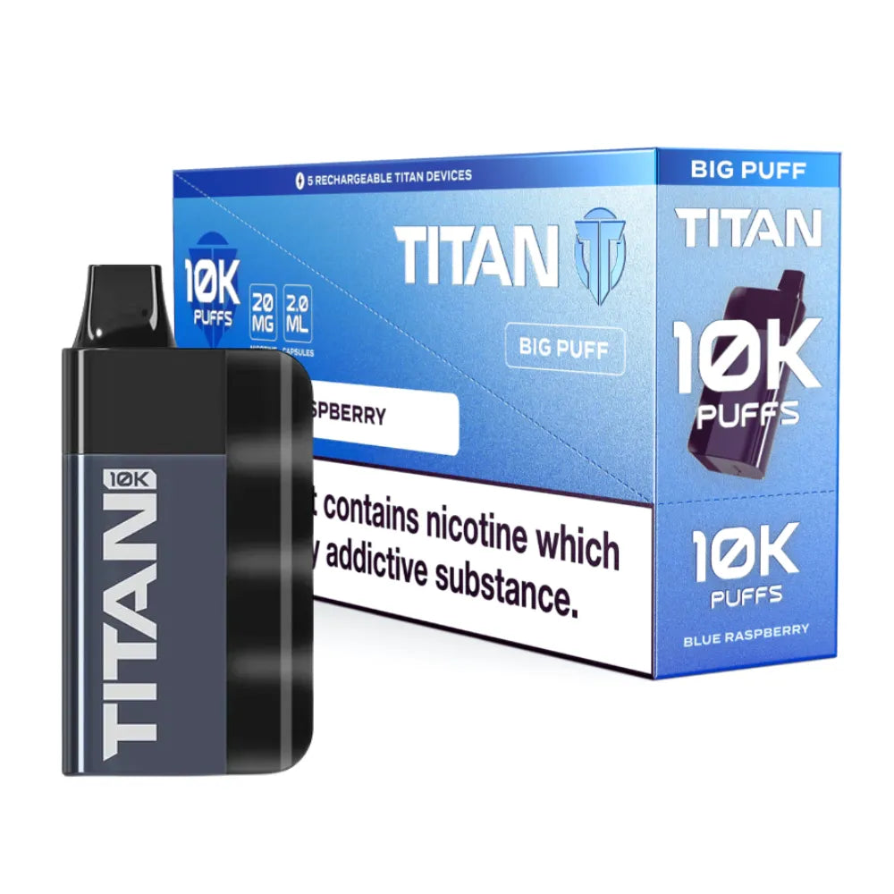 Titan 10K Box of 5 Rechargeable Prefilled Vape Blue Raspberry