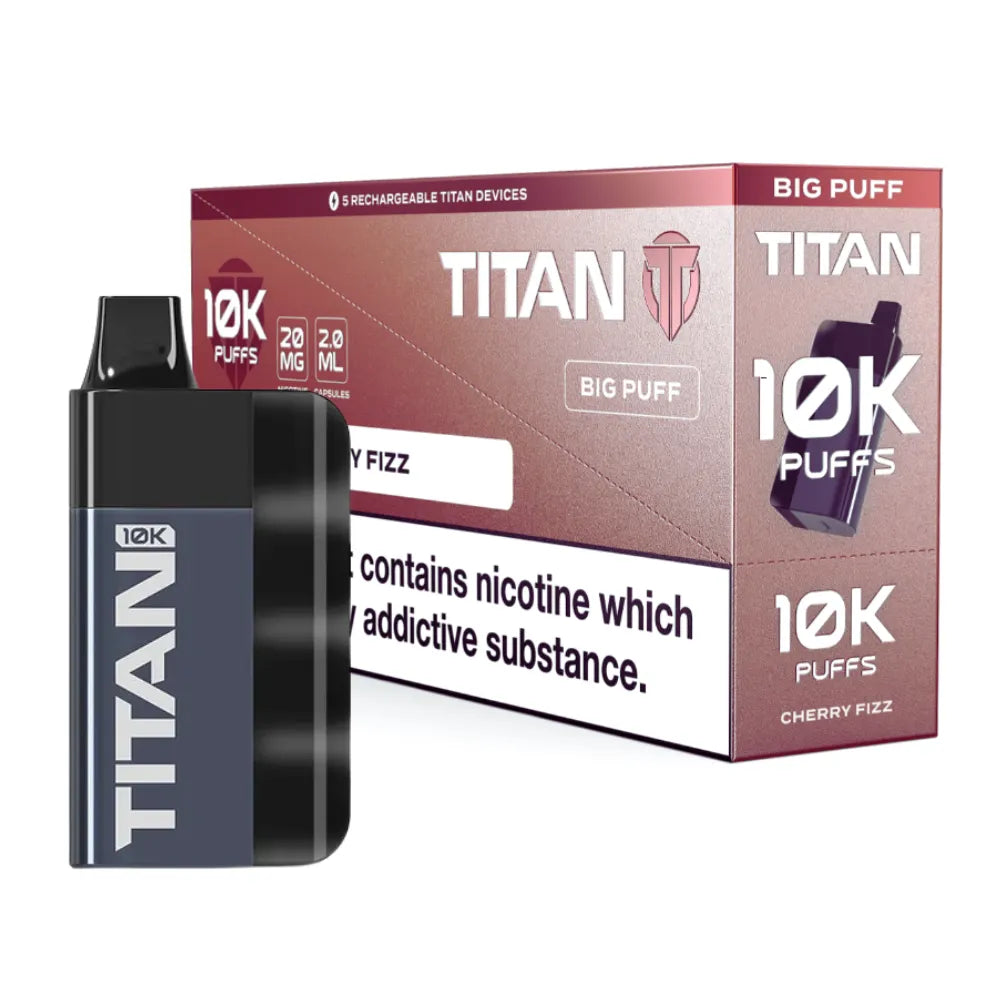 Titan 10K Box of 5 Rechargeable Prefilled Vape Cherry Fizz