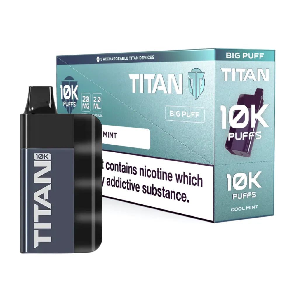 Titan 10K Box of 5 Rechargeable Prefilled Vape Cool Mint