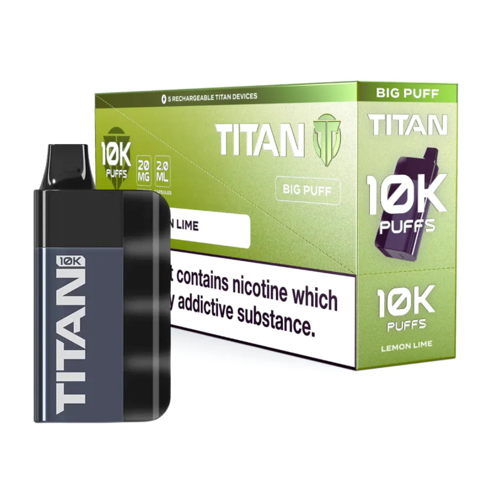 Titan 10K Box of 5 Rechargeable Prefilled Vape Lemon Lime
