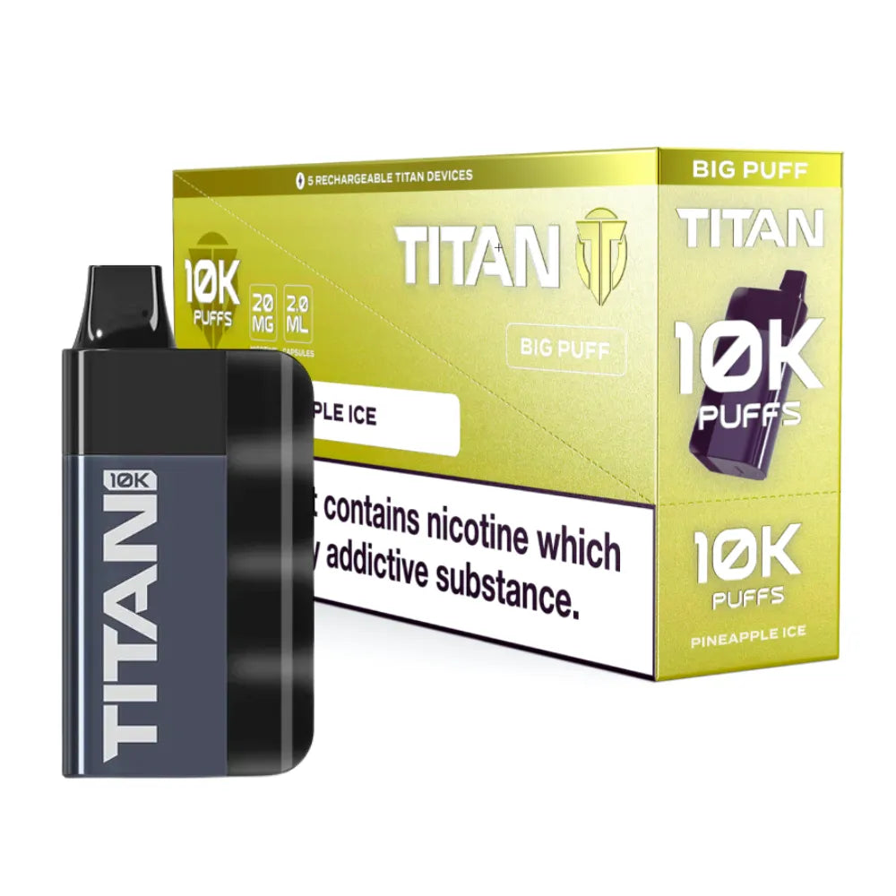 Titan 10K Box of 5 Rechargeable Prefilled Vape Pineapple Ice
