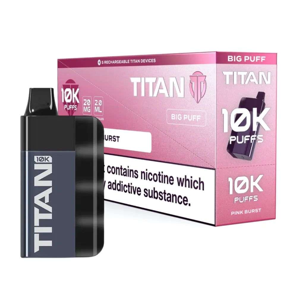 Titan 10K Box of 5 Rechargeable Prefilled Vape Pink Burst