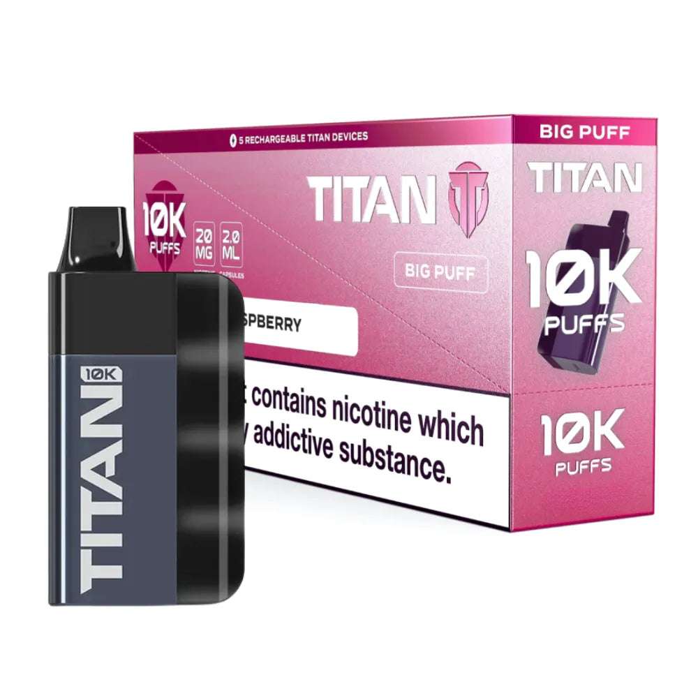 Titan 10K Box of 5 Rechargeable Prefilled Vape Pink Raspberry