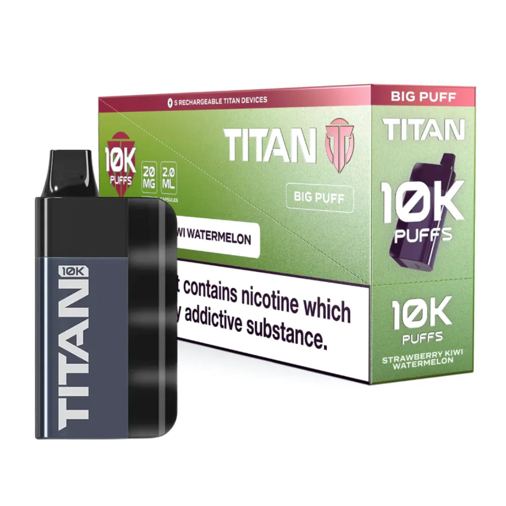 Titan 10K Box of 5 Rechargeable Prefilled Vape Strawberry Kiwi Watermelon