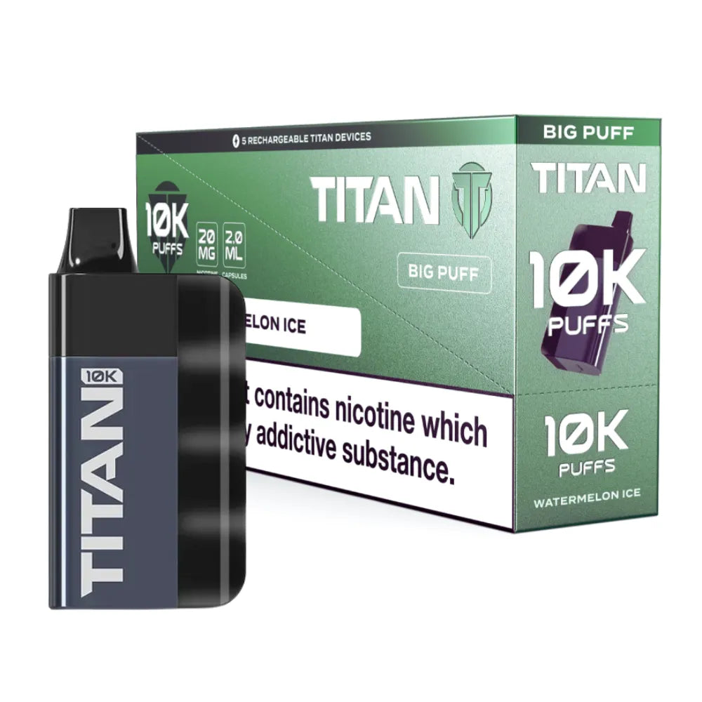 Titan 10K Box of 5 Rechargeable Prefilled Vape Watermelon Ice