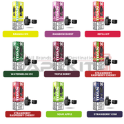 Titan X replacement pods full flavour range displayed in a 3x3 grid with product packaging and flavour labels