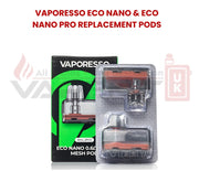Vaporesso ECO Nano and ECO Nano Pro Replacement Pods 0.6Ω Mesh Pod 2-pack with black and green packaging box and two pods in blister pack