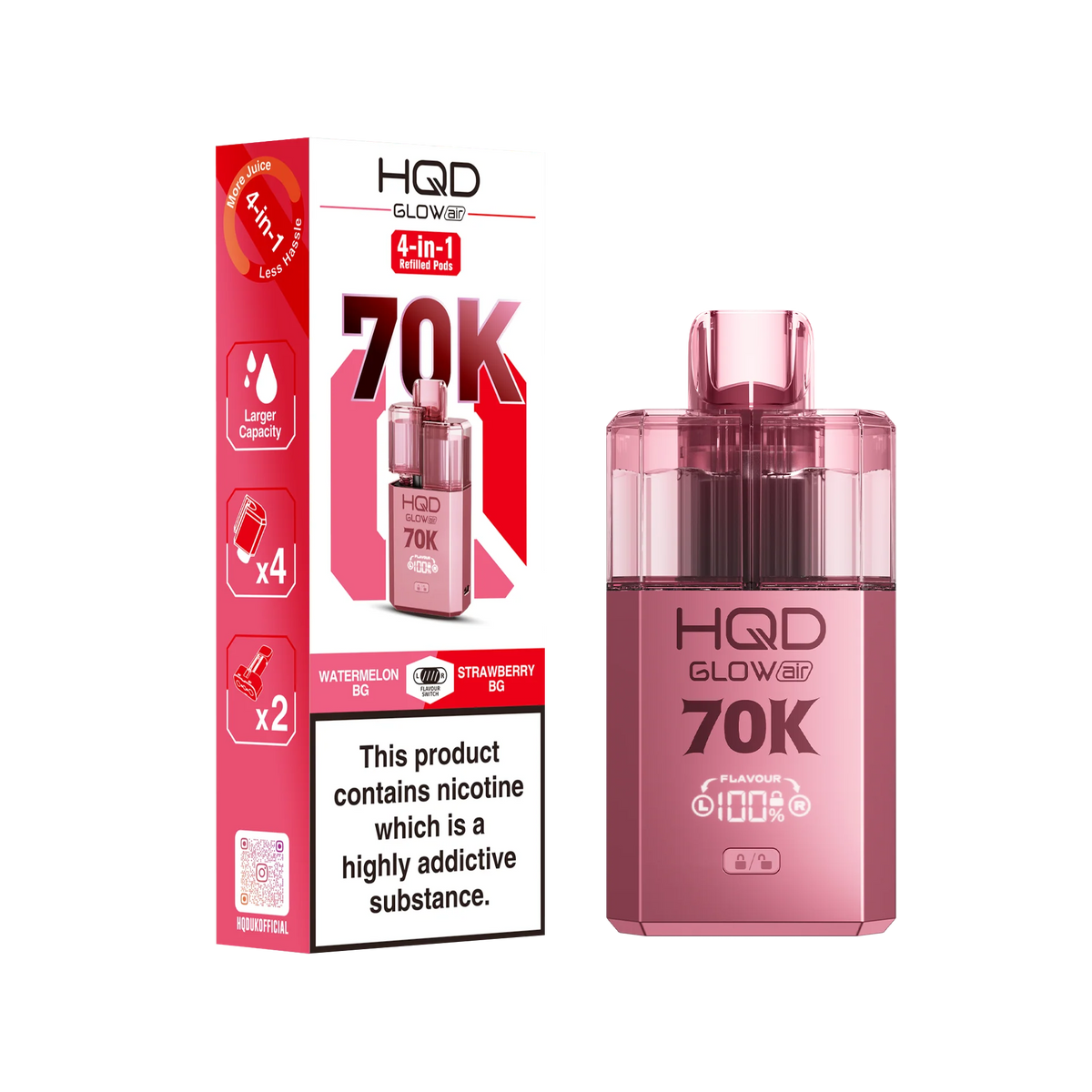 HQD 70K Rechargeable Vape Kit Watermelon BG/ Strawberry BG