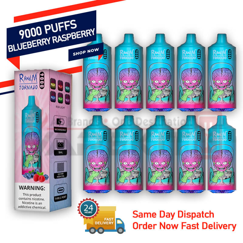 RandM Blueberry Raspberry 9000 Puffs Bar £73.95 (Box of 10)